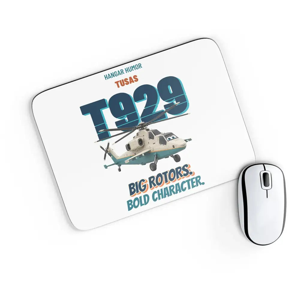 TUSAS T929 ATAK II - Big rotors. Bold character. design on white rectangle mouse pad