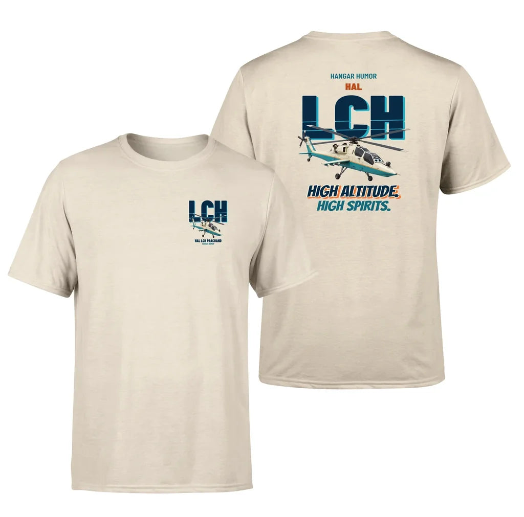 HAL LCH Prachand - High altitude. High spirits. - Double-Side T-Shirt design on beige double side t shirt