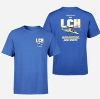 Thumbnail for HAL LCH Prachand - High altitude. High spirits. - Double-Side T-Shirt design on blue double side t shirt
