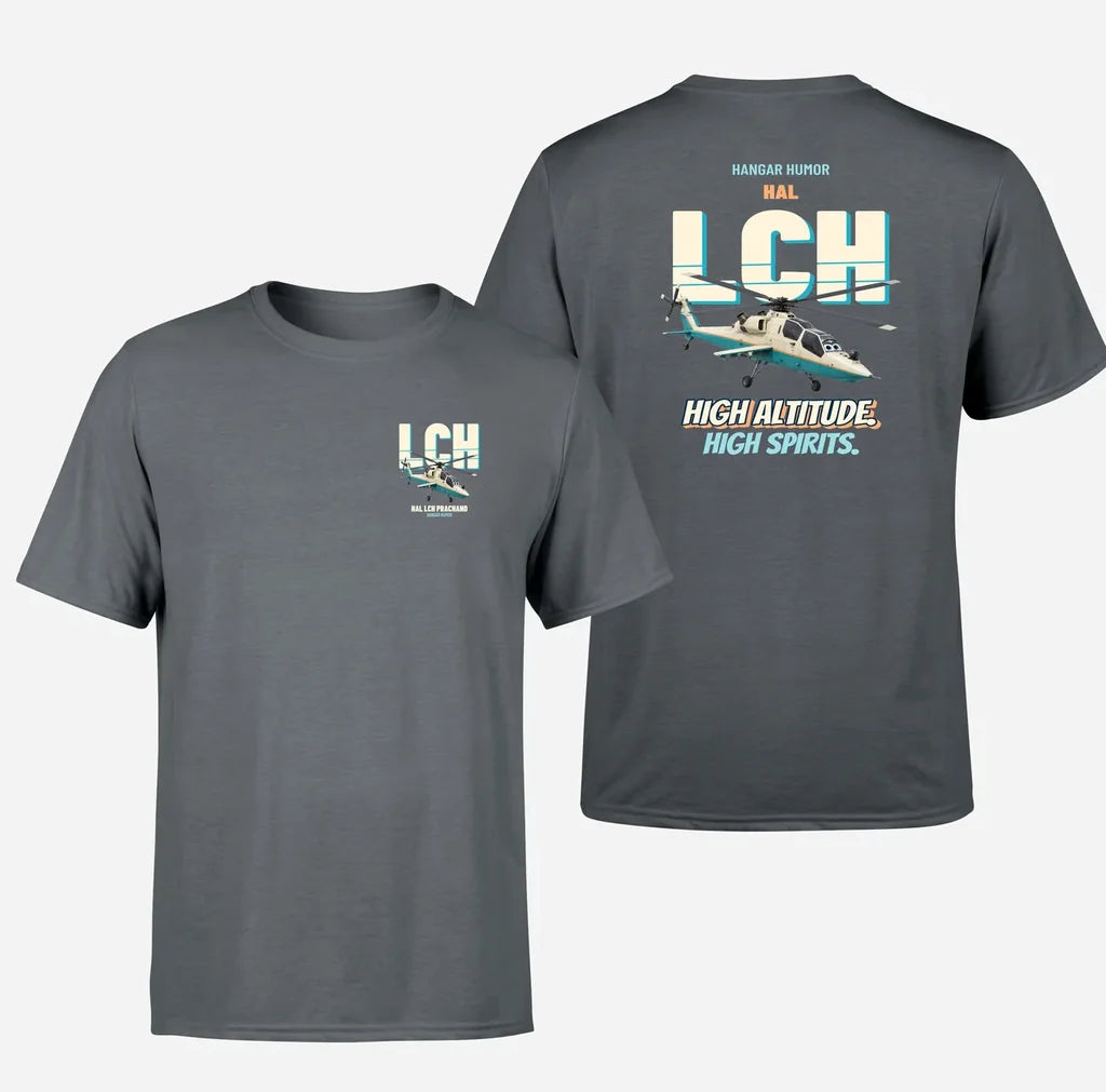 HAL LCH Prachand - High altitude. High spirits. - Double-Side T-Shirt design on gray double side t shirt