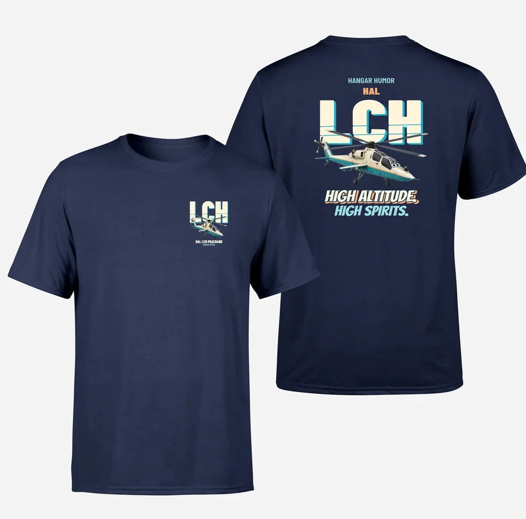 HAL LCH Prachand - High altitude. High spirits. - Double-Side T-Shirt design on navyblue double side t shirt
