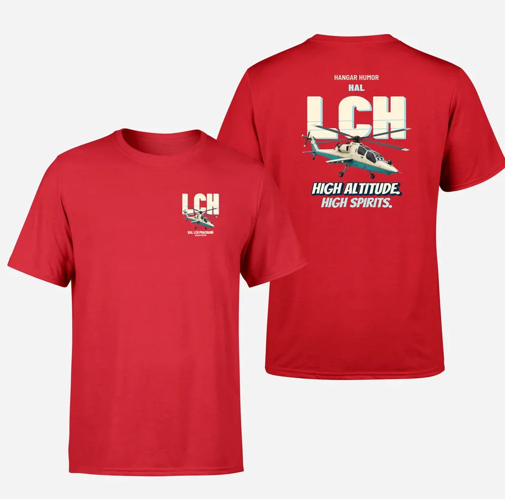 HAL LCH Prachand - High altitude. High spirits. - Double-Side T-Shirt design on red double side t shirt