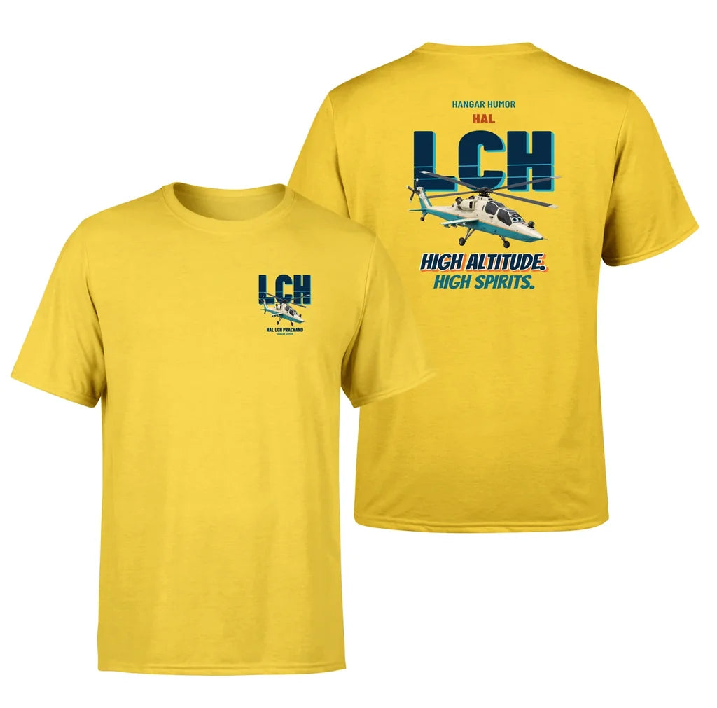 HAL LCH Prachand - High altitude. High spirits. - Double-Side T-Shirt design on yellow double side t shirt