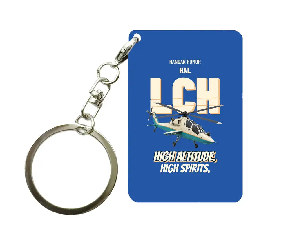 HAL LCH Prachand - High altitude. High spirits. design on blue key chain