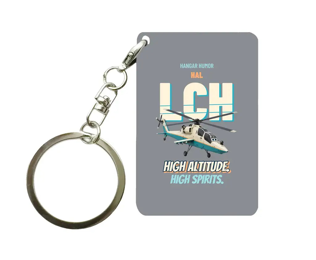 HAL LCH Prachand - High altitude. High spirits. design on gray key chain