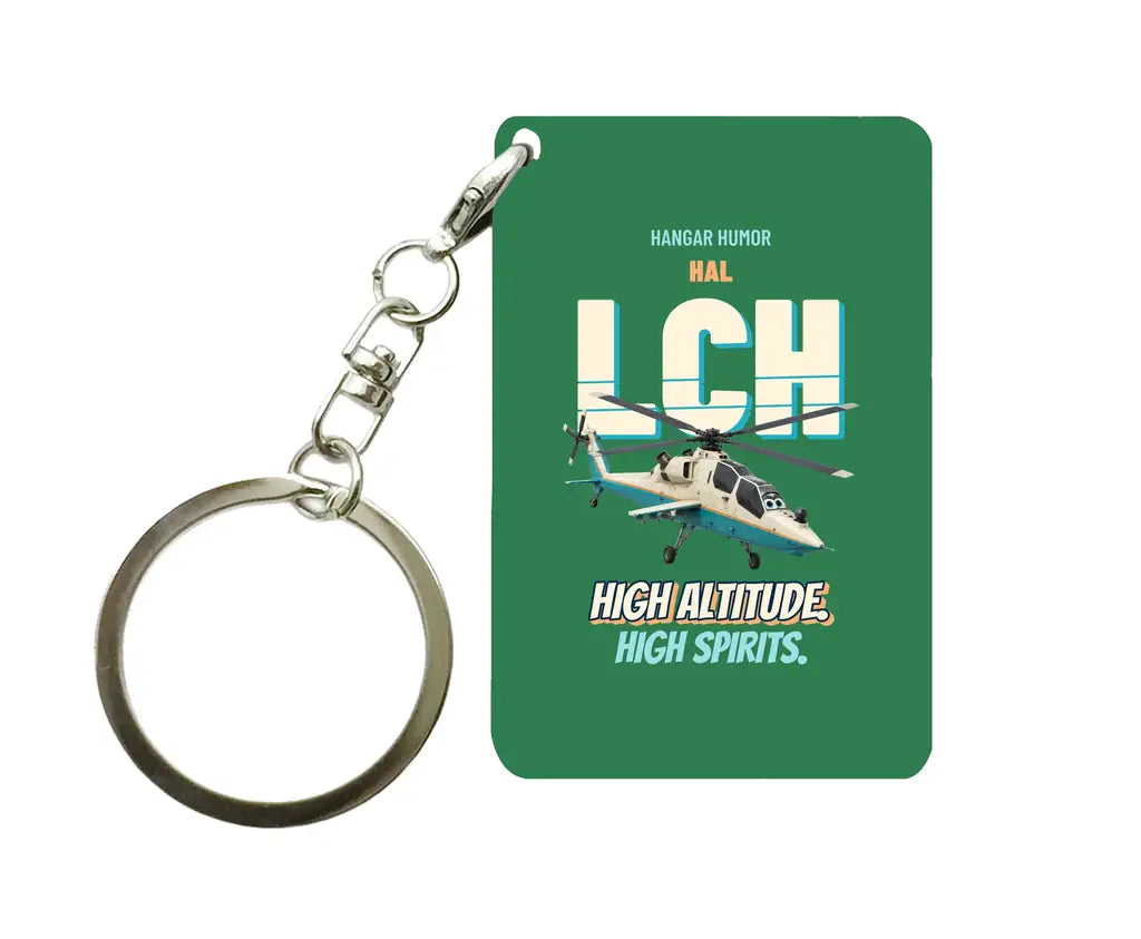 HAL LCH Prachand - High altitude. High spirits. design on green key chain