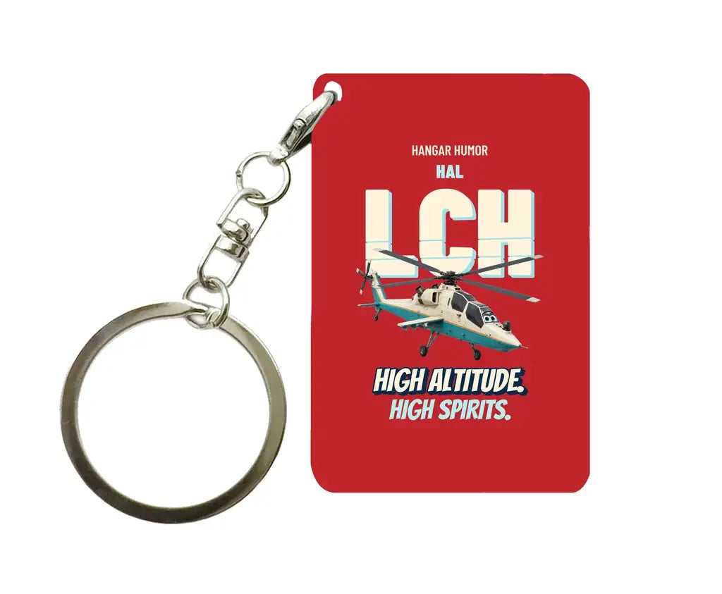 HAL LCH Prachand - High altitude. High spirits. design on red key chain