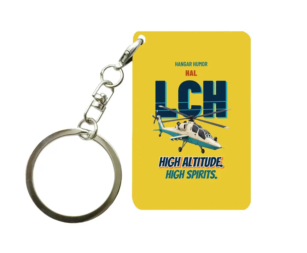 HAL LCH Prachand - High altitude. High spirits. design on yellow key chain