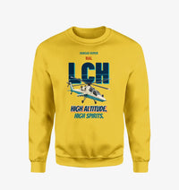 Thumbnail for HAL LCH Prachand - High altitude. High spirits. design on yellow sweatshirt