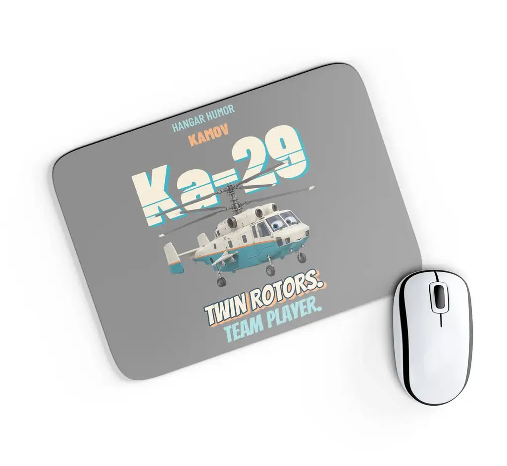 Kamov Ka-29 Helix B - Twin rotors. Team player. design on gray rectangle mouse pad