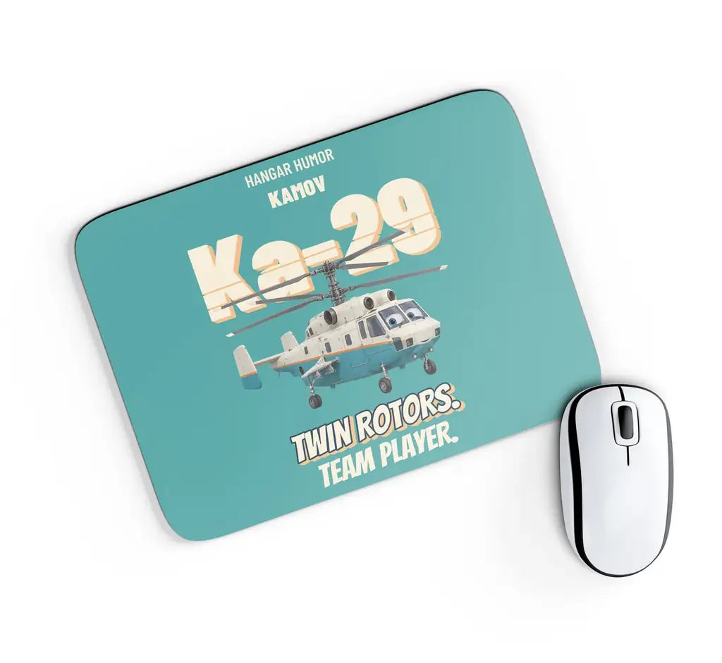 Kamov Ka-29 Helix B - Twin rotors. Team player. design on turquoise rectangle mouse pad