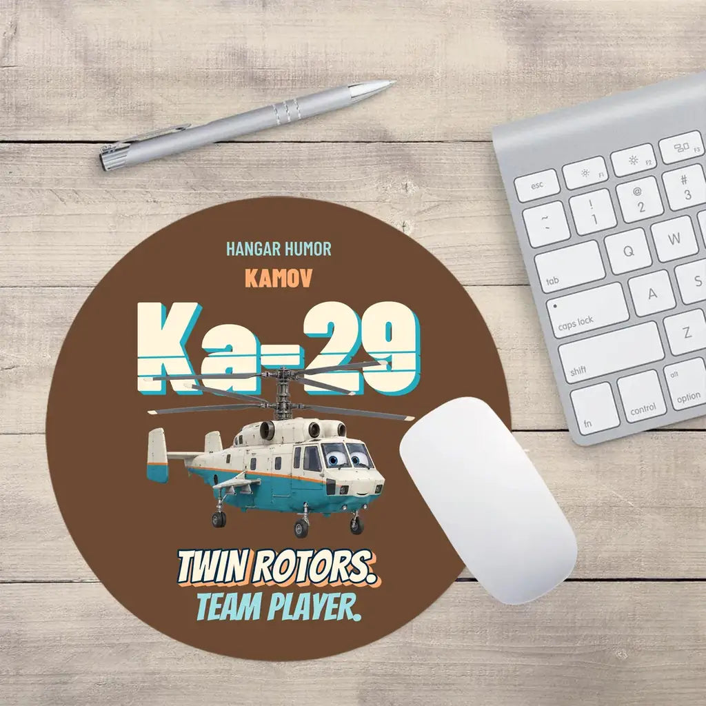 Kamov Ka-29 Helix B - Twin rotors. Team player. design on brown round mouse pad