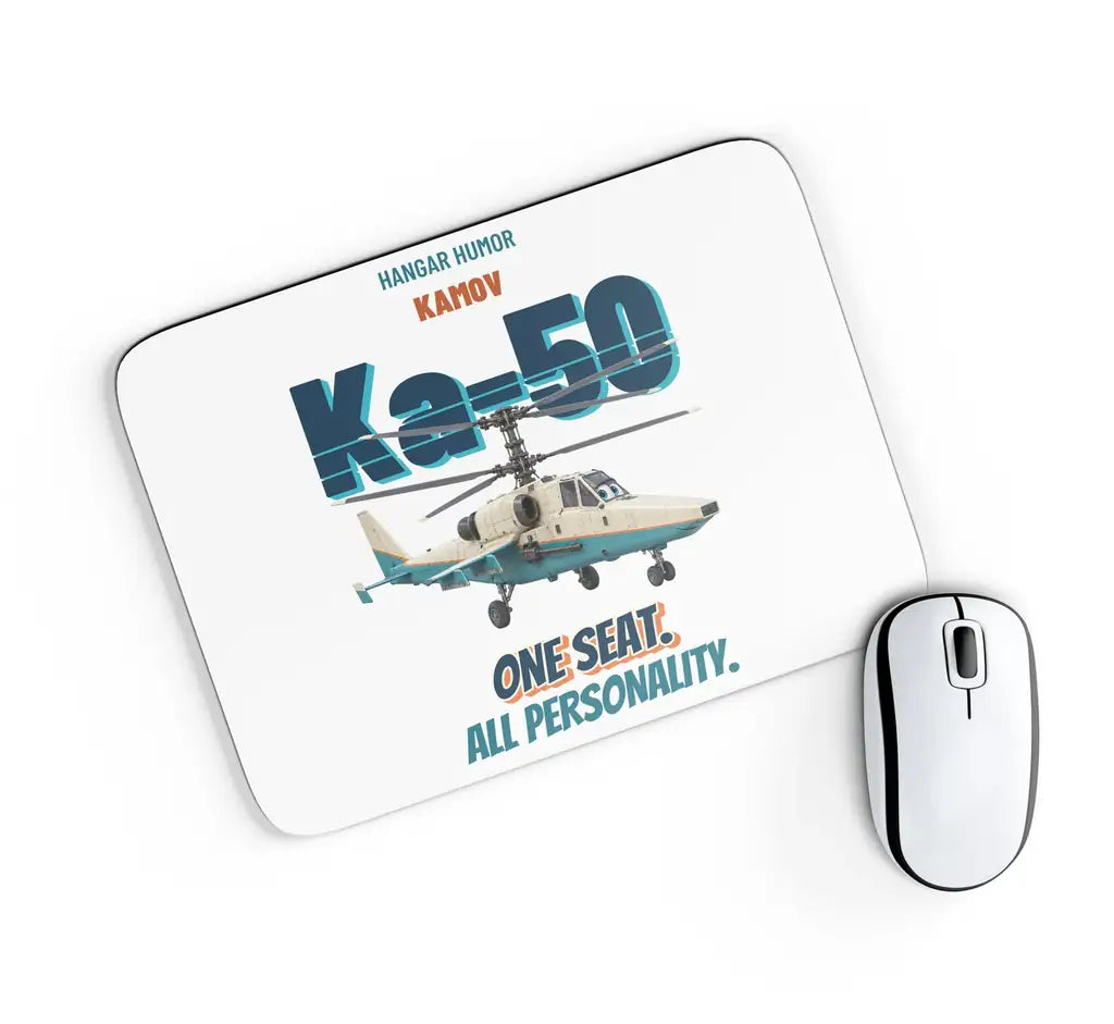 Kamov Ka-50 Black Shark - One seat. All personality. design on white rectangle mouse pad