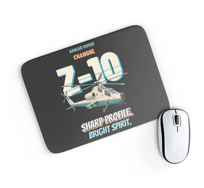Changhe Z-10 Thunderbolt - Sharp profile. Bright spirit. design on black rectangle mouse pad