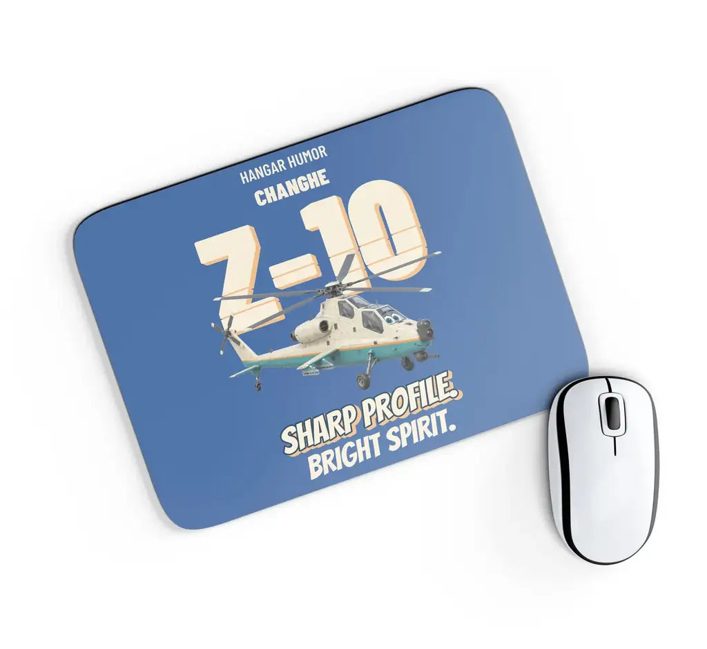 Changhe Z-10 Thunderbolt - Sharp profile. Bright spirit. design on blue rectangle mouse pad