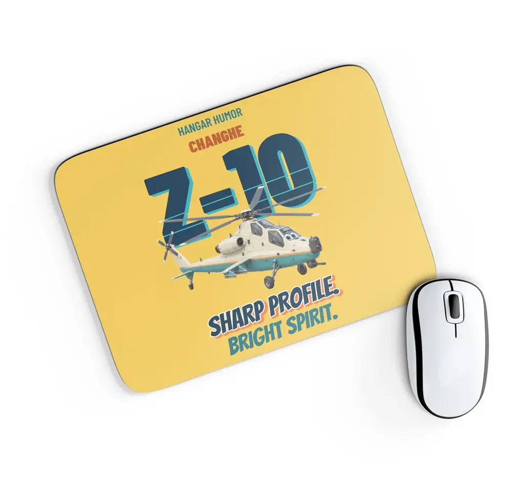 Changhe Z-10 Thunderbolt - Sharp profile. Bright spirit. design on yellow rectangle mouse pad