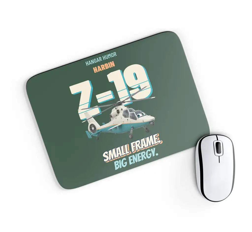 Harbin Z-19 Black Whirlwind - Small frame. Big energy. design on dark green rectangle mouse pad