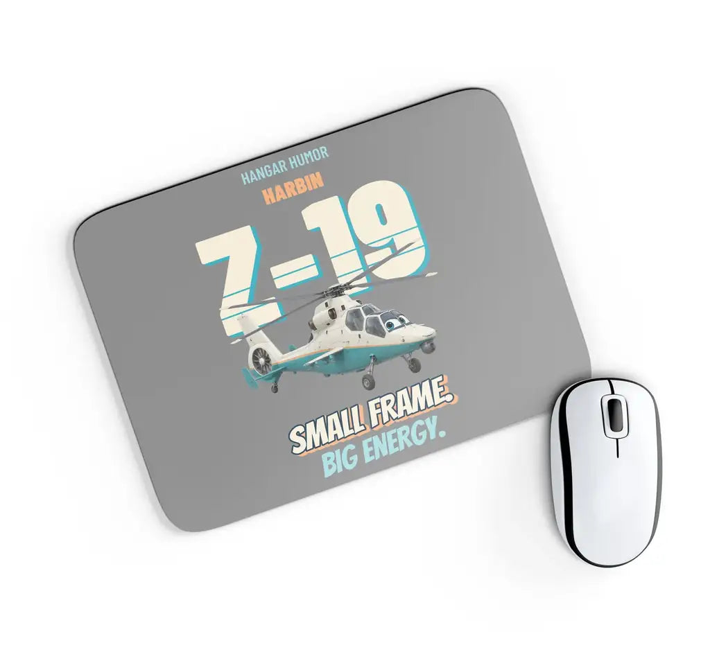 Harbin Z-19 Black Whirlwind - Small frame. Big energy. design on gray rectangle mouse pad