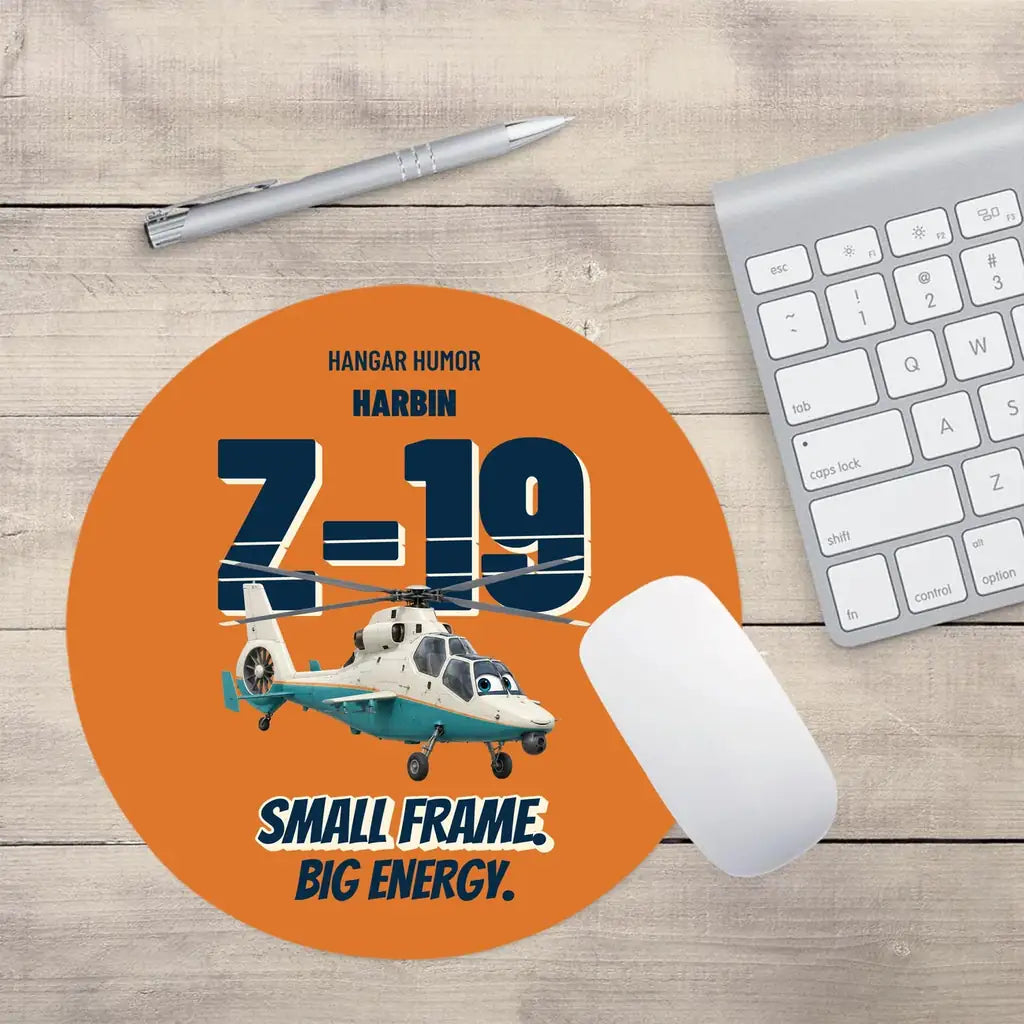 Harbin Z-19 Black Whirlwind - Small frame. Big energy. design on orange round mouse pad