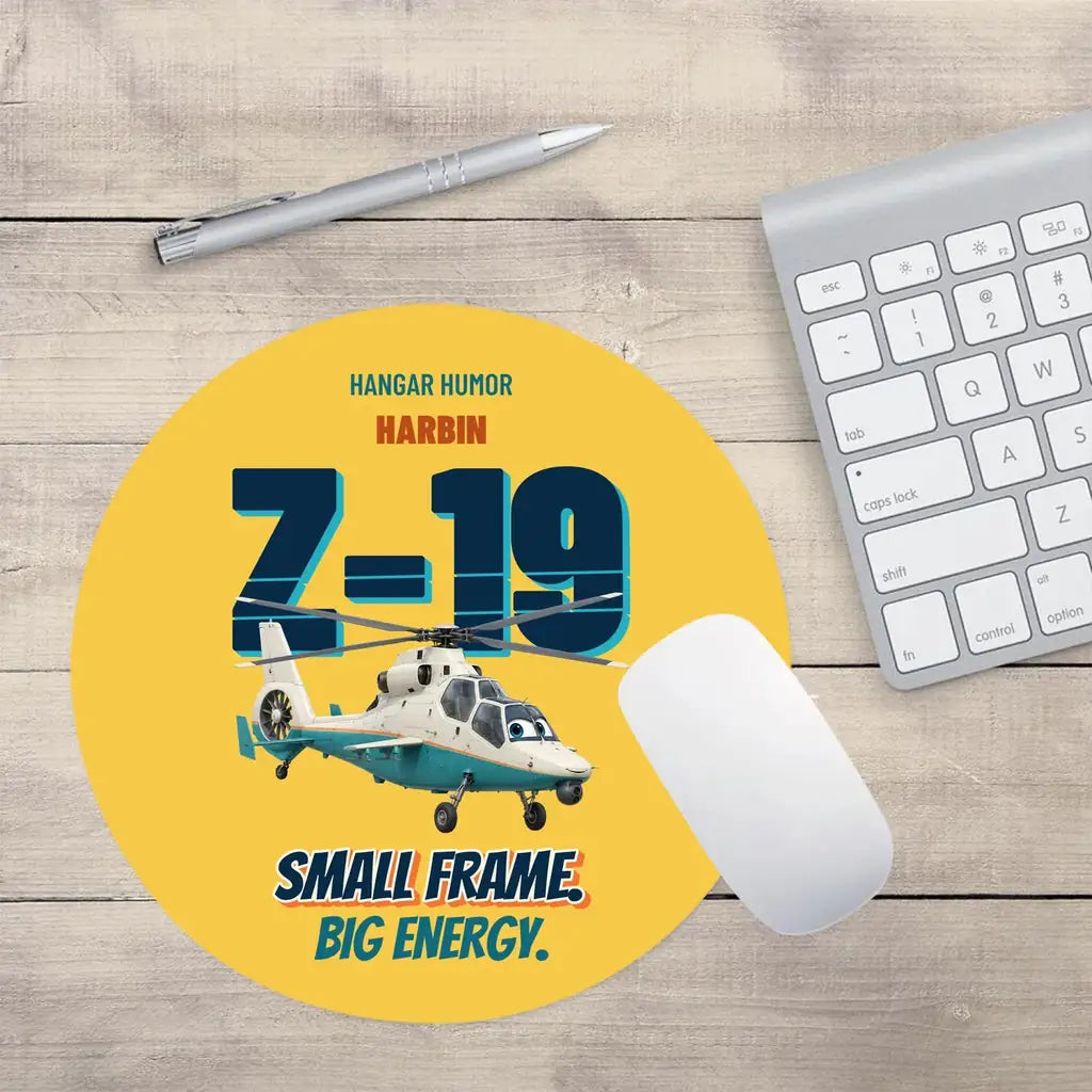 Harbin Z-19 Black Whirlwind - Small frame. Big energy. design on yellow round mouse pad