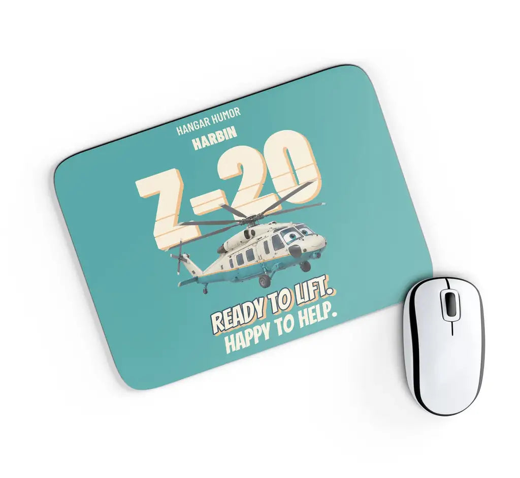 Harbin Z-20 Military Utility - Ready to lift. Happy to help. design on turquoise rectangle mouse pad