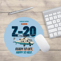 Thumbnail for Harbin Z-20 Military Utility - Ready to lift. Happy to help. design on light blue round mouse pad
