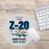 Thumbnail for Harbin Z-20 Military Utility - Ready to lift. Happy to help. design on light gray round mouse pad