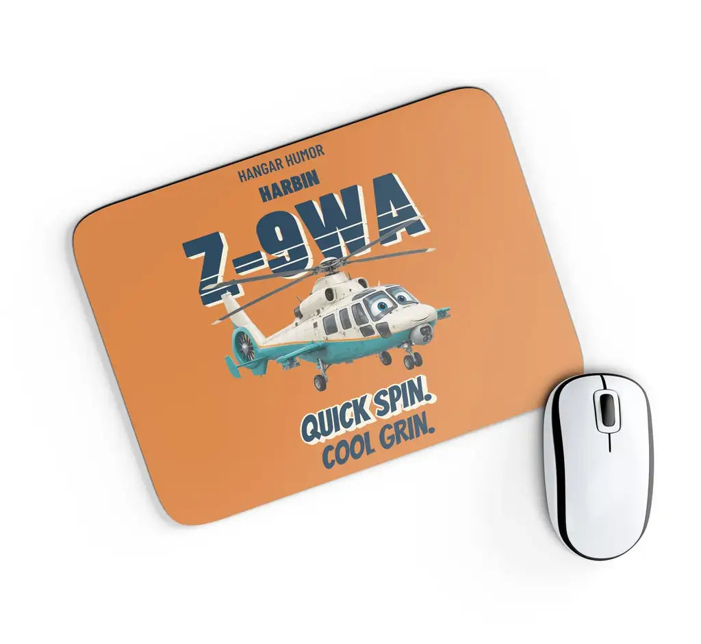 Harbin Z-9WA Attack Helicopter - Quick spin. Cool grin. design on orange rectangle mouse pad