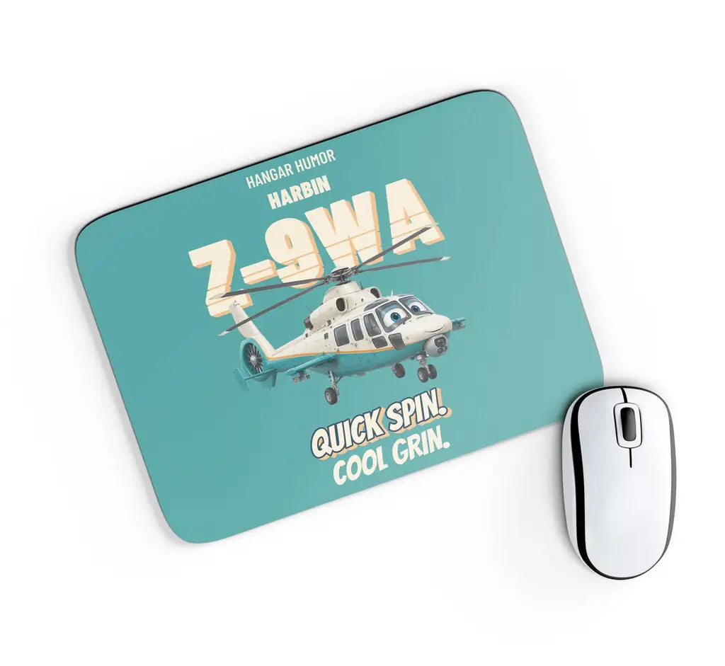 Harbin Z-9WA Attack Helicopter - Quick spin. Cool grin. design on turquoise rectangle mouse pad