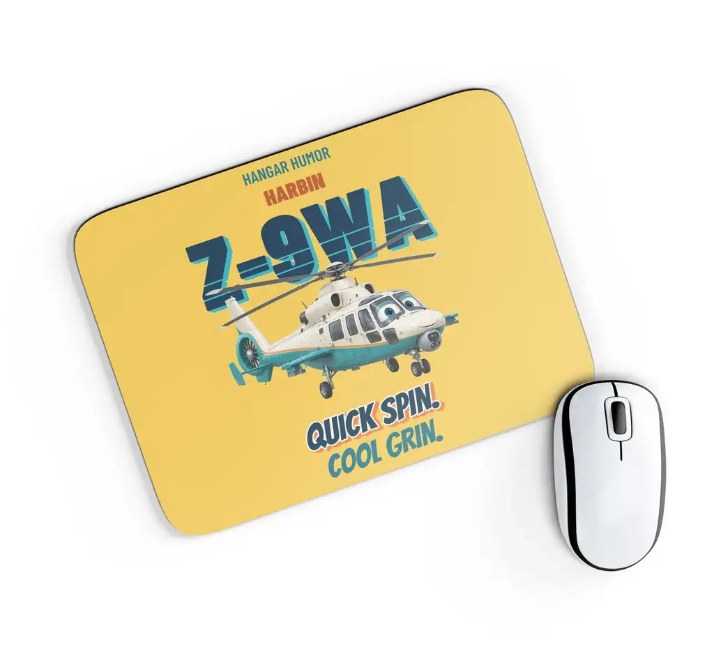 Harbin Z-9WA Attack Helicopter - Quick spin. Cool grin. design on yellow rectangle mouse pad