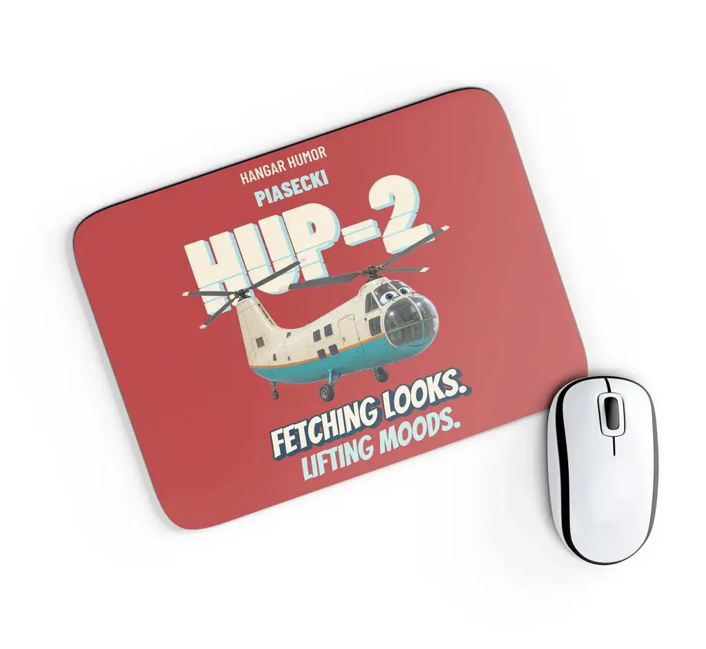 Piasecki HUP-2 Retriever - Fetching looks. Lifting moods. design on red rectangle mouse pad