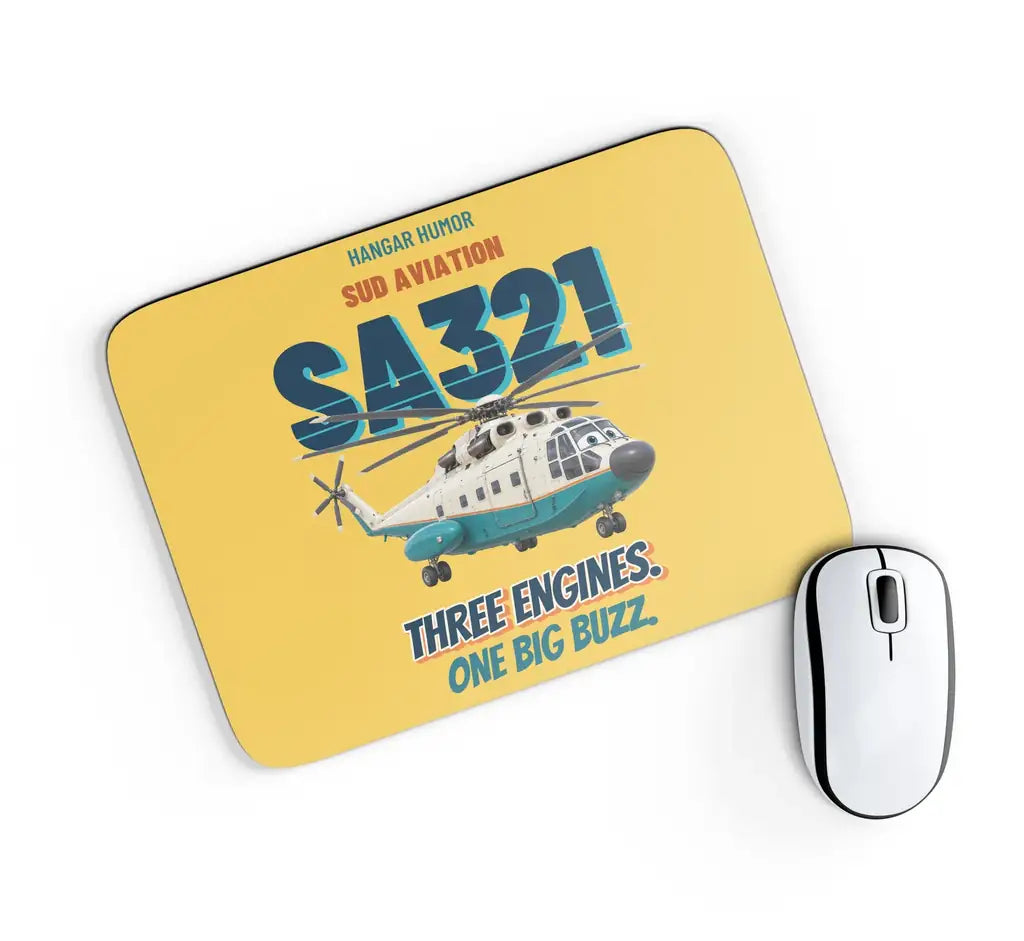 Sud Aviation SA321 Super Frelon - Three engines. One big buzz. design on yellow rectangle mouse pad