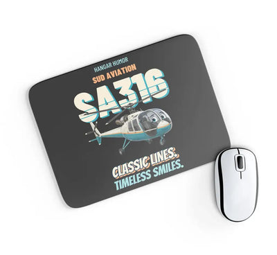 Sud Aviation SA316 Alouette III - Classic lines. Timeless smiles. design on black rectangle mouse pad