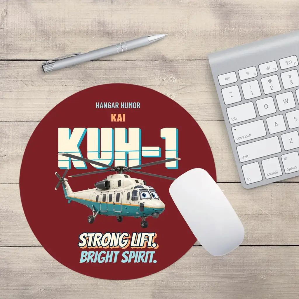 KAI KUH-1 Surion - Strong lift. Bright spirit. design on dark red round mouse pad