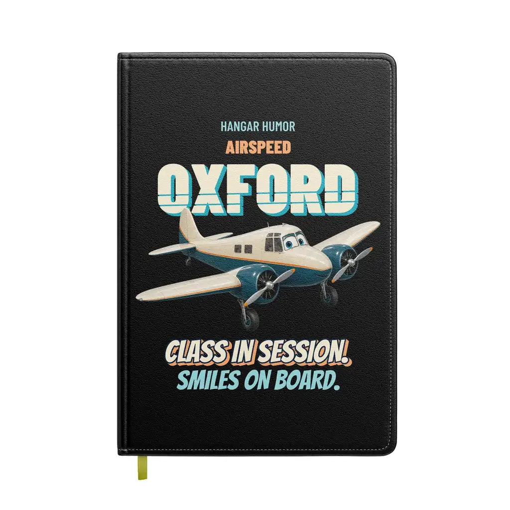 Airspeed Oxford Mk I - Class in session. Smiles on board. design on black notebook