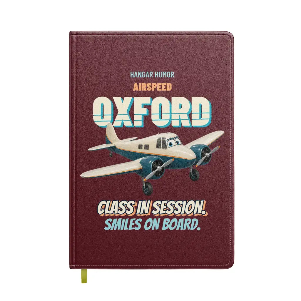 Airspeed Oxford Mk I - Class in session. Smiles on board. design on dark red notebook