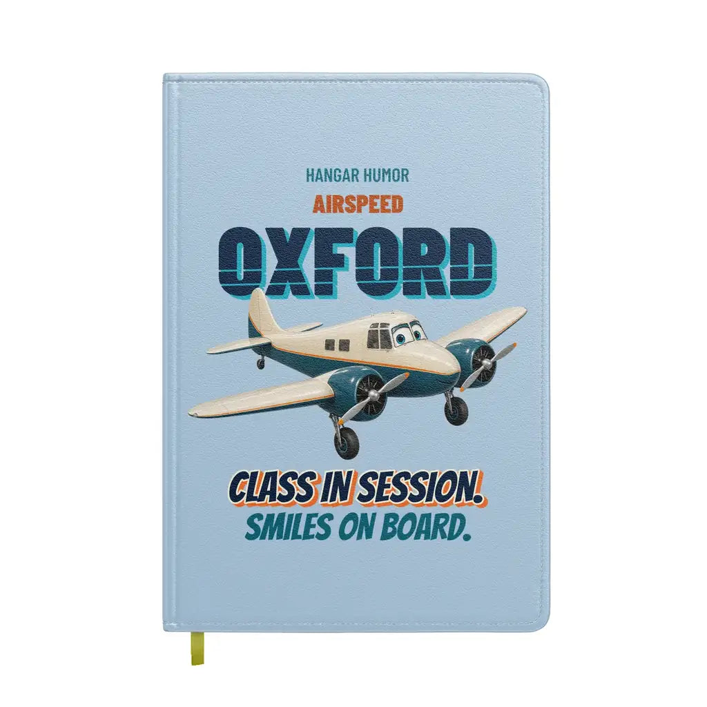 Airspeed Oxford Mk I - Class in session. Smiles on board. design on light blue notebook
