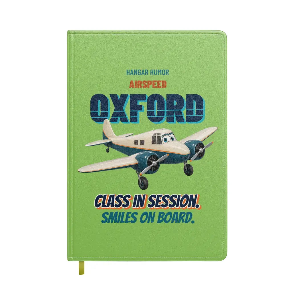Airspeed Oxford Mk I - Class in session. Smiles on board. design on light green notebook
