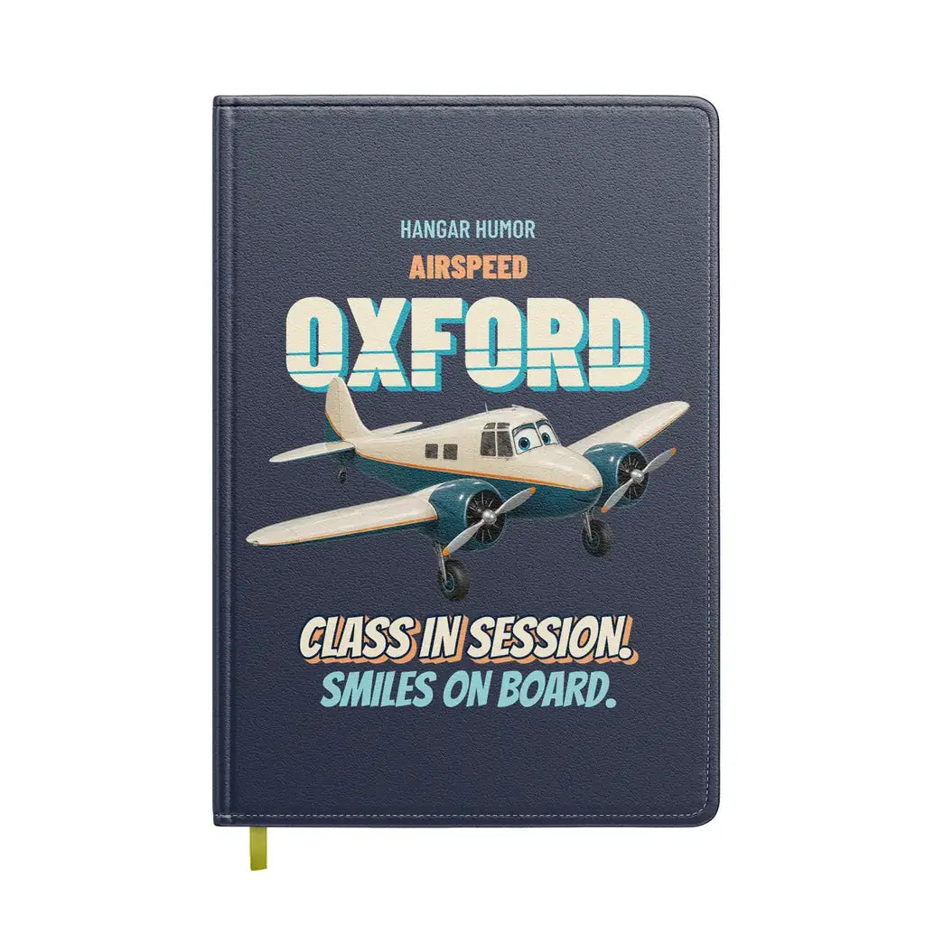 Airspeed Oxford Mk I - Class in session. Smiles on board. design on navy blue notebook