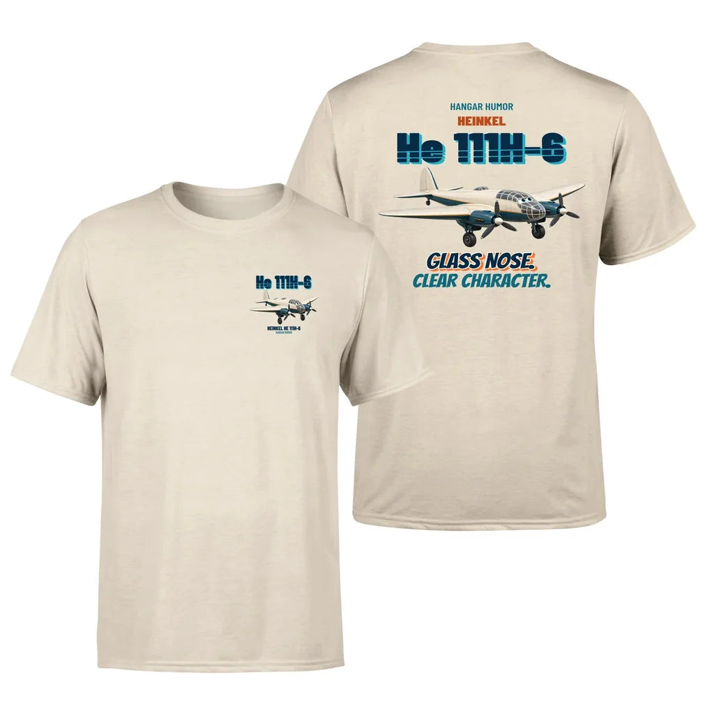 Heinkel He 111H-6 - Glass nose. Clear character. - Double-Side T-Shirt design on beige double side t shirt