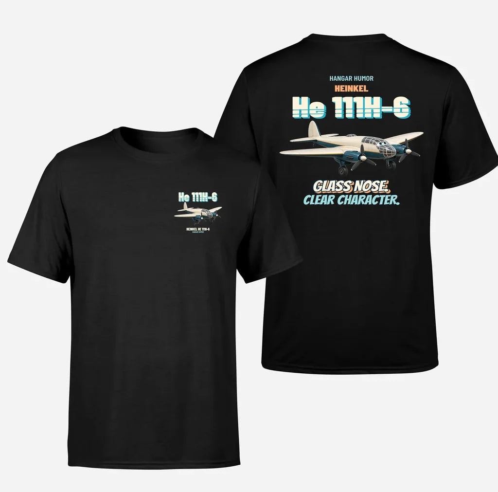 Heinkel He 111H-6 - Glass nose. Clear character. - Double-Side T-Shirt design on black double side t shirt
