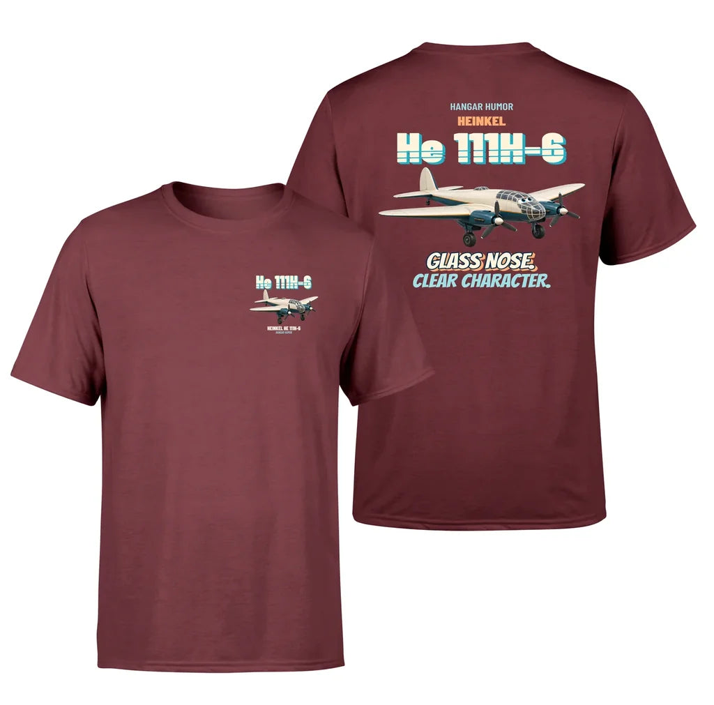 Heinkel He 111H-6 - Glass nose. Clear character. - Double-Side T-Shirt design on darkred double side t shirt