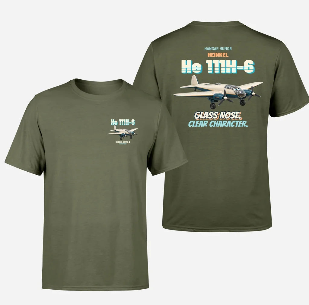 Heinkel He 111H-6 - Glass nose. Clear character. - Double-Side T-Shirt design on greenarmy double side t shirt