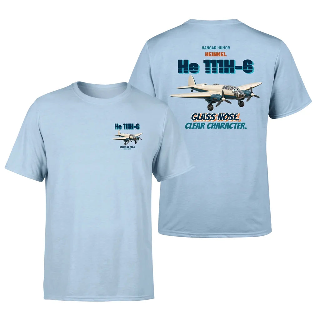 Heinkel He 111H-6 - Glass nose. Clear character. - Double-Side T-Shirt design on lightblue double side t shirt