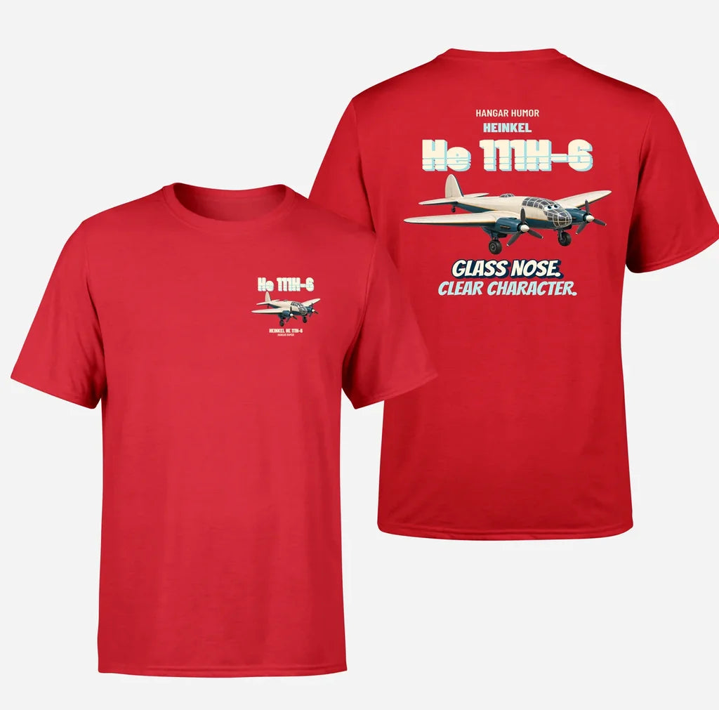 Heinkel He 111H-6 - Glass nose. Clear character. - Double-Side T-Shirt design on red double side t shirt