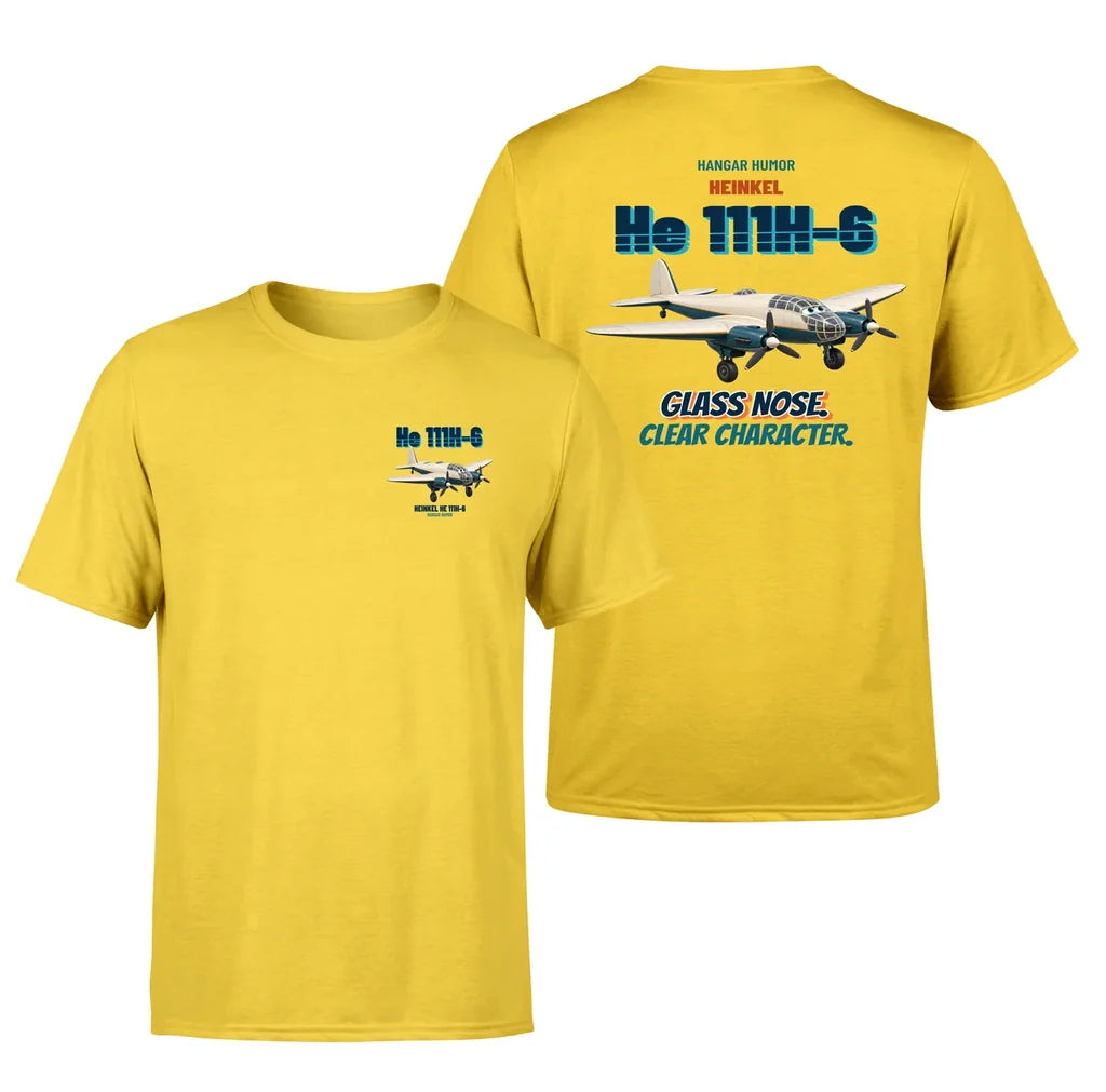 Heinkel He 111H-6 - Glass nose. Clear character. - Double-Side T-Shirt design on yellow double side t shirt