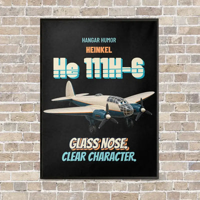 Heinkel He 111H-6 - Glass nose. Clear character. vertical canvas print - framed - black background