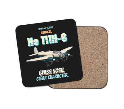Heinkel He 111H-6 - Glass nose. Clear character. design on black 1 piece coaster