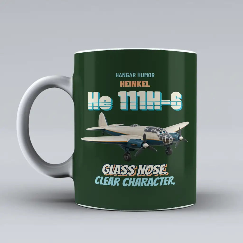 Heinkel He 111H-6 - Glass nose. Clear character. design on dark green ceramic mug
