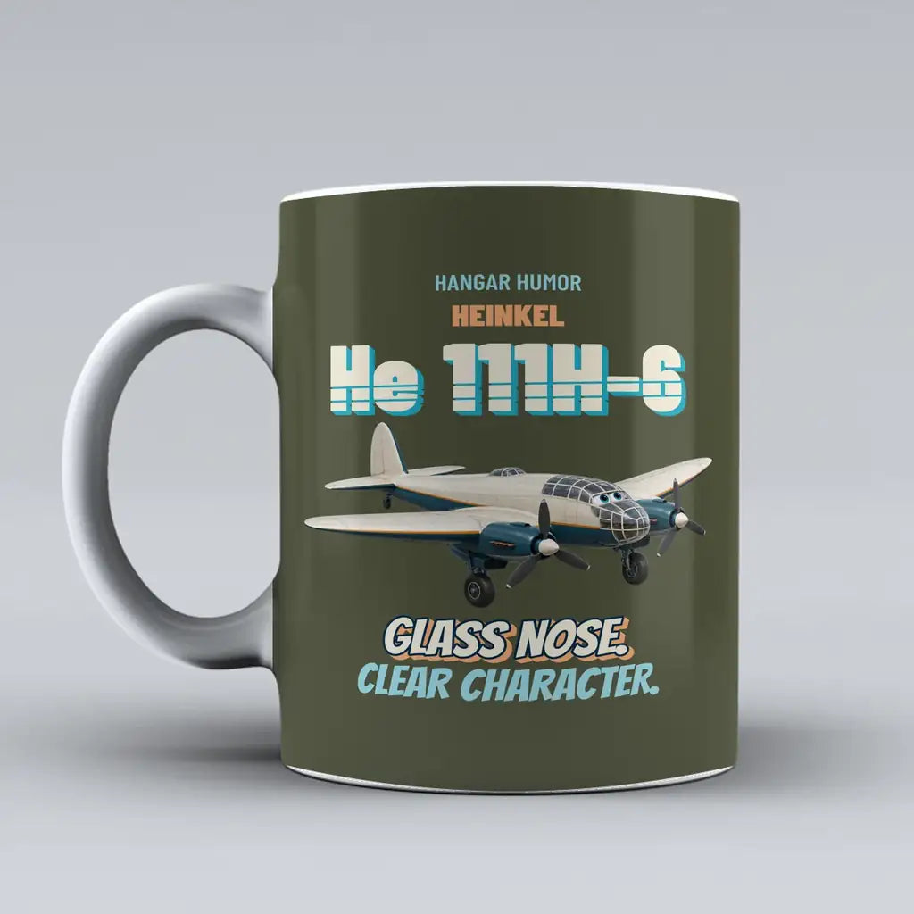 Heinkel He 111H-6 - Glass nose. Clear character. design on green army ceramic mug